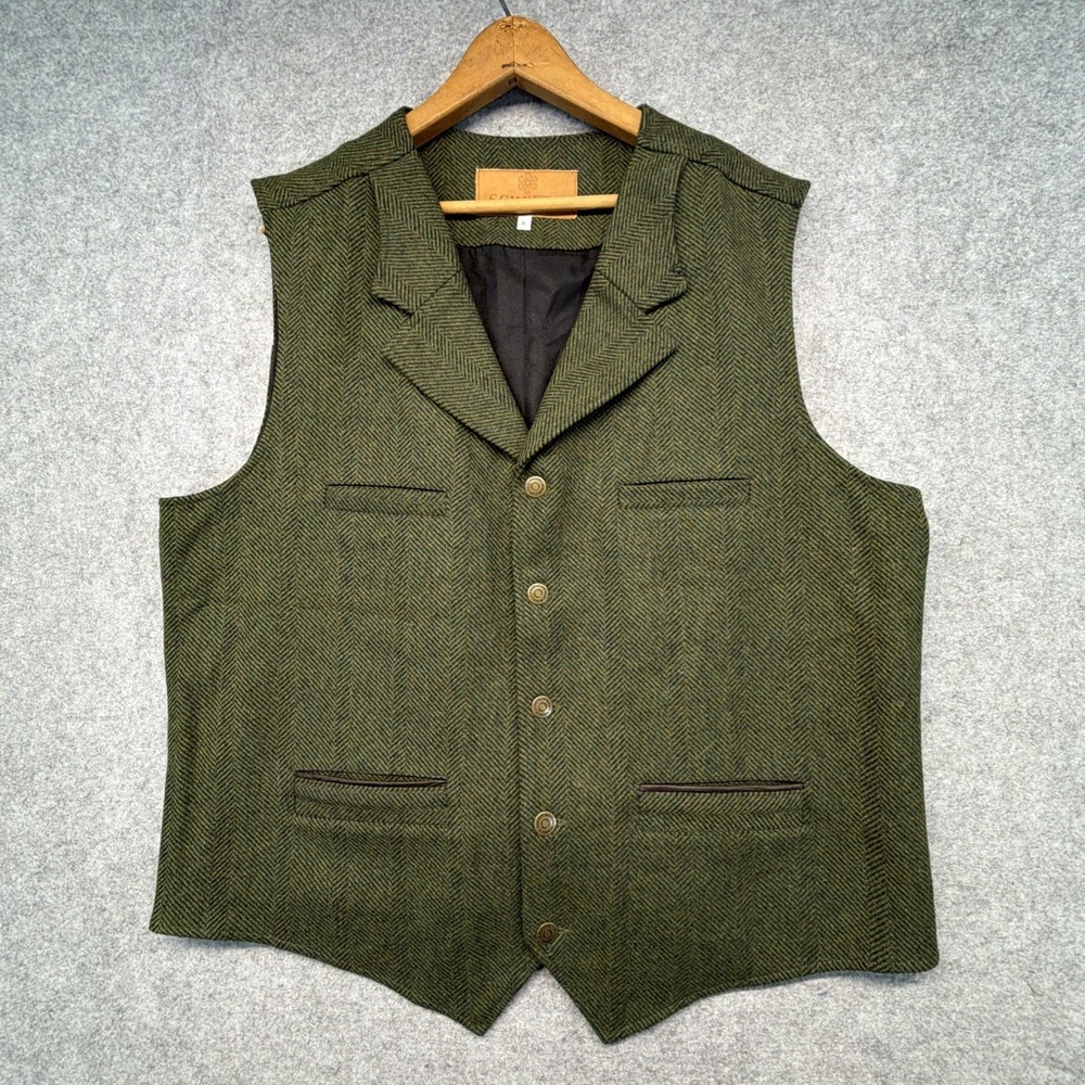 Schnee's Bozeman Montana Vest Men's XL Green Wool Tweed Herringbone